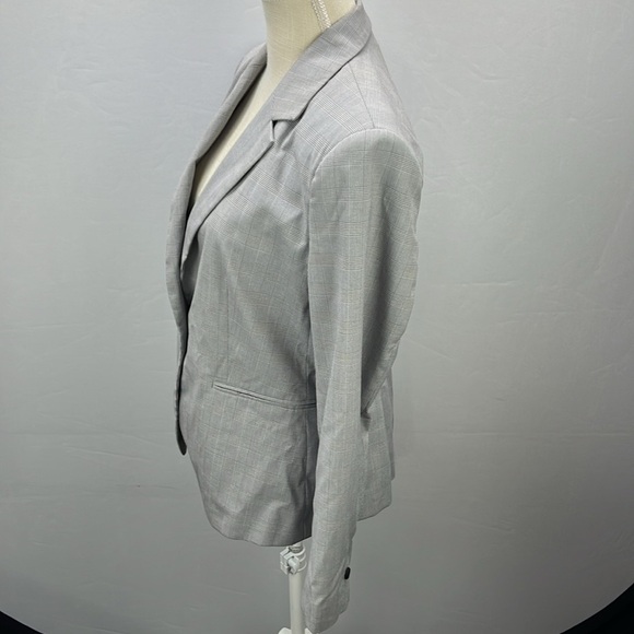 Zara Jacket Womens 10 Gray Herringbone Blazer One Button Preppy Classic - Picture 5 of 12